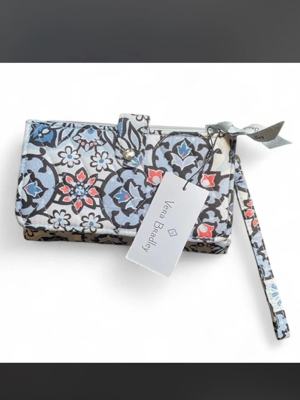 Vera Bradley Blue Lisbon Medallion Floral RFID Wristlet Wallet NWT